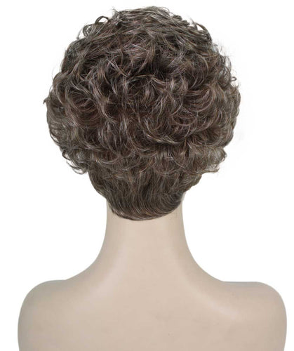 Grey mixed with Light Brown Curly Pixie Wig