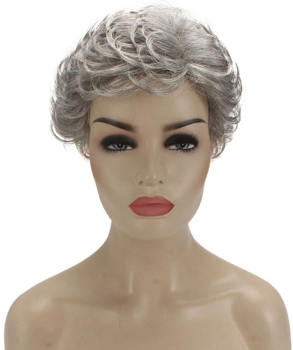 Salt & Pepper Grey with Silver Grey HL Front Curly Pixie Wig