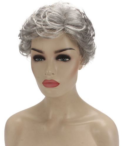 Salt & Pepper Grey with Silver Grey HL Front Curly Pixie Wig