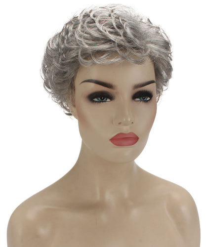 Salt & Pepper Grey with Silver Grey HL Front Curly Pixie Wig