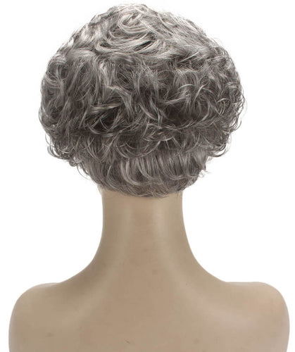 Salt & Pepper Grey with Silver Grey HL Front Curly Pixie Wig