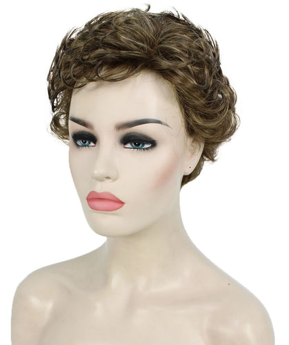 Light Brown with Blonde Highlight Front Curly Pixie Wig
