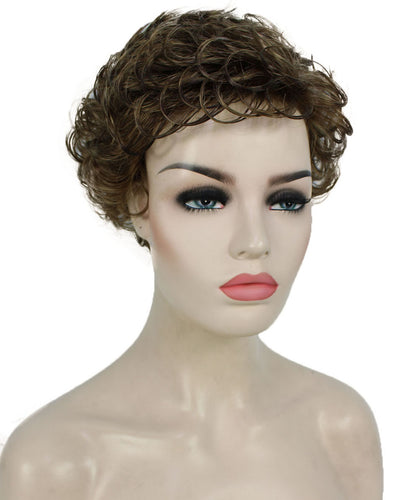 Light Brown with Blonde Highlight Front Curly Pixie Wig