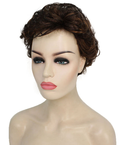  Dark Brown with Auburn highlights Curly Pixie Wig