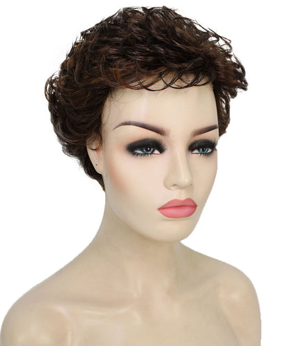  Dark Brown with Auburn highlights Curly Pixie Wig