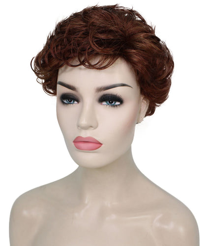 Bright Auburn mixed with Dark Auburn Curly Pixie Wig