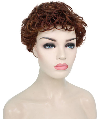 Bright Auburn mixed with Dark Auburn Curly Pixie Wig