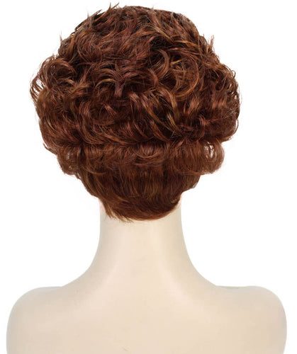 Bright Auburn mixed with Dark Auburn Curly Pixie Wig