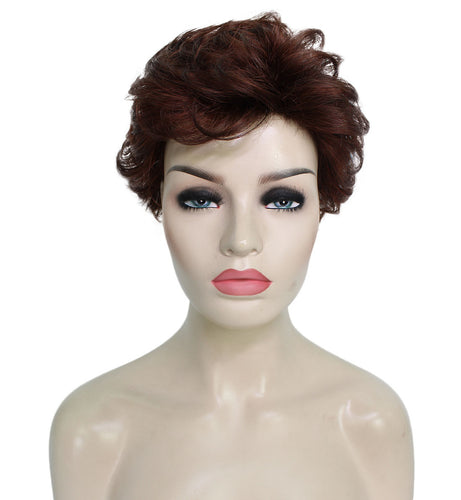 Dark Aurburn with Falme Auburn Highlights Curly Pixie Wig