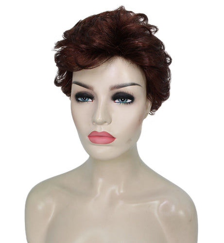 Dark Aurburn with Falme Auburn Highlights Curly Pixie Wig