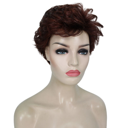 Dark Aurburn with Falme Auburn Highlights Curly Pixie Wig