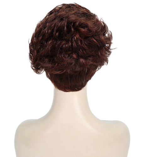 Dark Aurburn with Falme Auburn Highlights Curly Pixie Wig