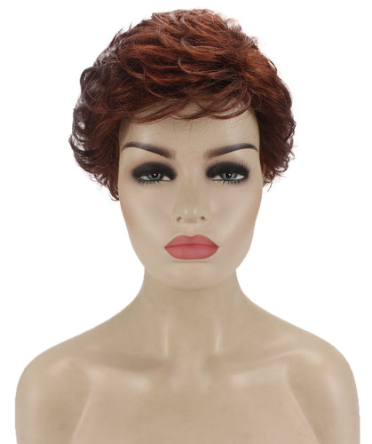 Dark Aurburn with Falme Auburn Foils Curly Pixie Wig