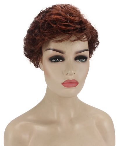 Dark Aurburn with Falme Auburn Foils Curly Pixie Wig