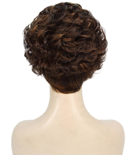 Dark Brown with Auburn highlights 2 Curly Pixie Wig