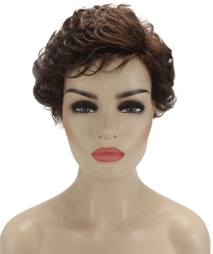 Chestnut Brown with Light Brown Highlight Curly Pixie Wig