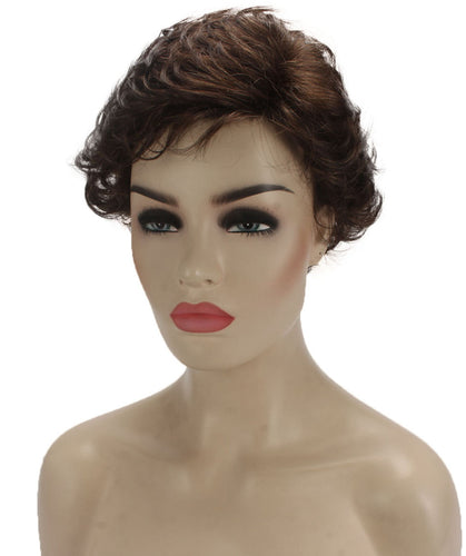 Chestnut Brown with Light Brown Highlight Curly Pixie Wig