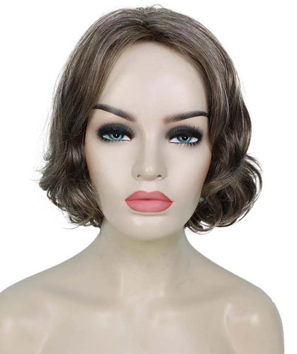 Grey mixed with Light Brown layered bob wig