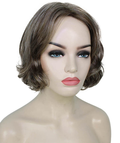 Grey mixed with Light Brown layered bob wig