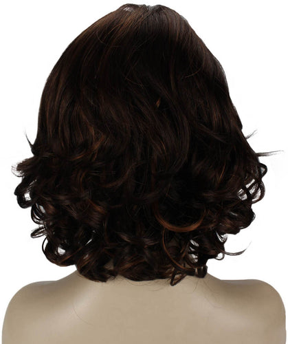 Dark Brown with Auburn highlights layered bob wig