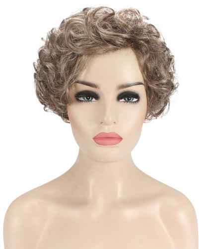 Grey mixed Lt Brn with Slv Grey HL Front pixie style wigs