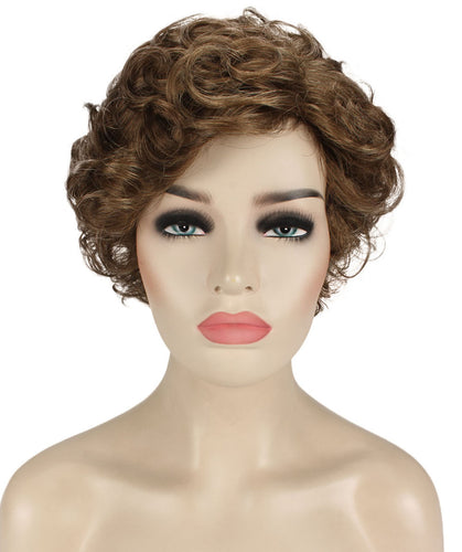 Light Brown with Blonde Highlight Front pixie style wigs