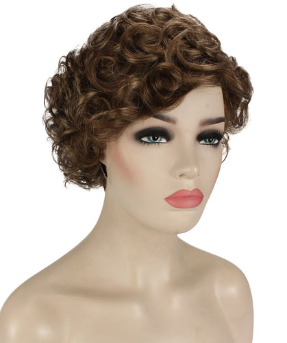 Light Brown with Blonde Highlight Front pixie style wigs