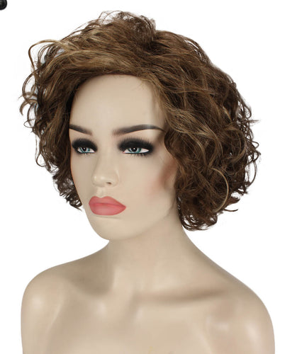 Light Brown with Blonde Highlight Front (Front) Curly Asymmetrical Hairstyles