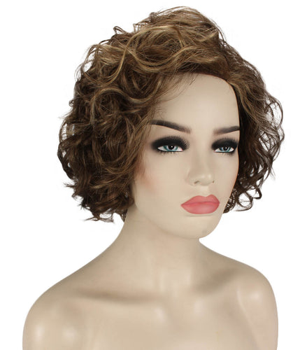 Light Brown with Blonde Highlight Front (Front) Curly Asymmetrical Hairstyles