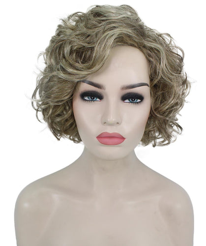 Honey Blonde with Light Brown Highlight Curly Asymmetrical Hairstyles