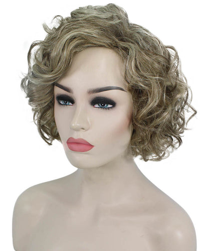 Honey Blonde with Light Brown Highlight Curly Asymmetrical Hairstyles