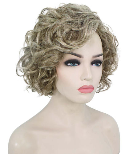 Honey Blonde with Light Brown Highlight Curly Asymmetrical Hairstyles