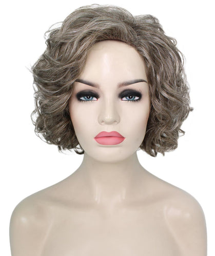 Grey mixed Lt Brn with Slv Grey HL Front Curly Asymmetrical Hairstyles