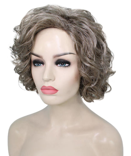 Grey mixed Lt Brn with Slv Grey HL Front Curly Asymmetrical Hairstyles