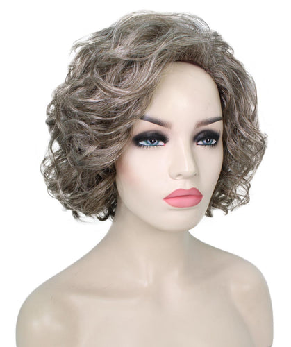 Grey mixed Lt Brn with Slv Grey HL Front Curly Asymmetrical Hairstyles