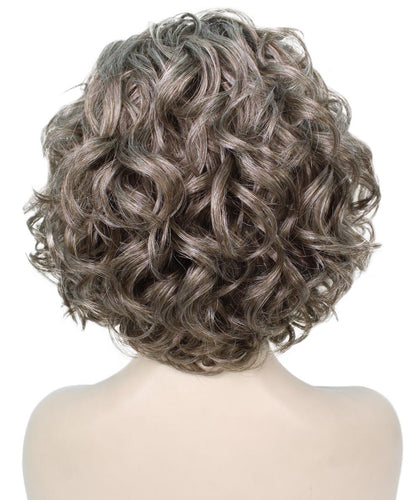 Grey mixed Lt Brn with Slv Grey HL Front Curly Asymmetrical Hairstyles