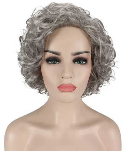 Salt & Pepper Grey with Silver Grey HL Front Curly Asymmetrical Hairstyles