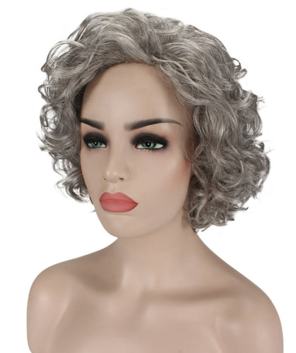 Salt & Pepper Grey with Silver Grey HL Front Curly Asymmetrical Hairstyles