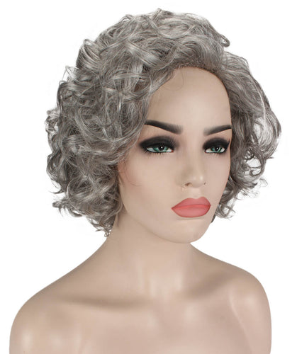 Salt & Pepper Grey with Silver Grey HL Front Curly Asymmetrical Hairstyles