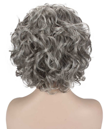 Salt & Pepper Grey with Silver Grey HL Front Curly Asymmetrical Hairstyles