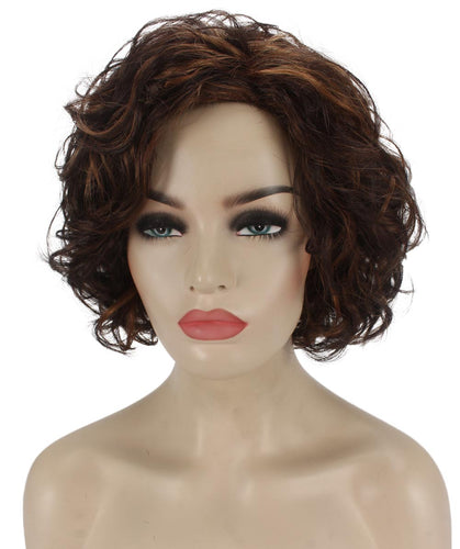 Dark Brown with Auburn highlights Curly Asymmetrical Hairstyles