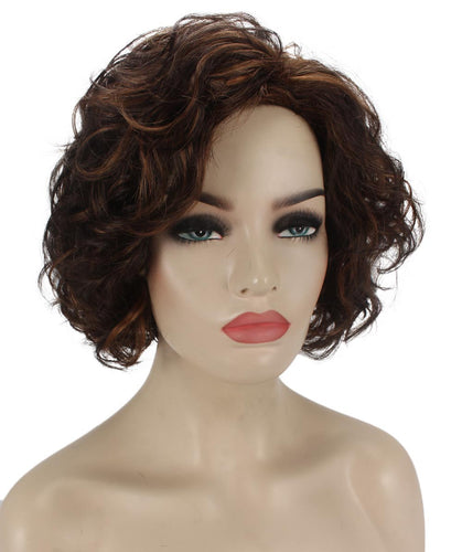 Dark Brown with Auburn highlights Curly Asymmetrical Hairstyles