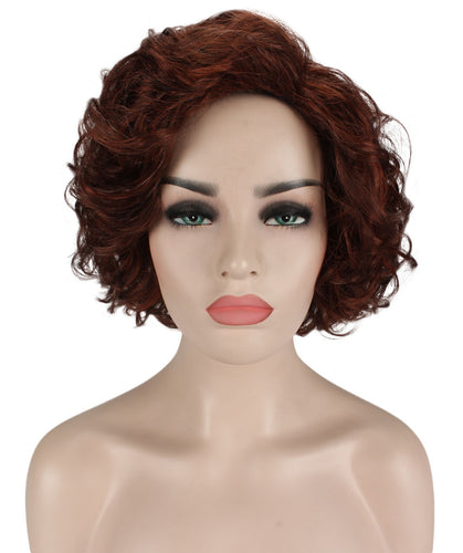 Dark Aurburn with Falme Auburn Foils Curly Asymmetrical Hairstyles