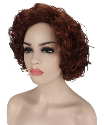 Dark Aurburn with Falme Auburn Foils Curly Asymmetrical Hairstyles