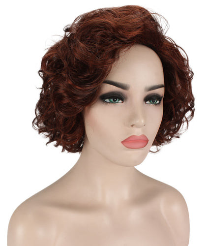 Dark Aurburn with Falme Auburn Foils Curly Asymmetrical Hairstyles