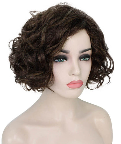 Chestnut Brown with Light Brown Highlight Messy bob wig