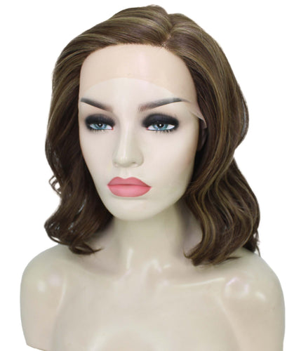 Light Brown with Blonde Highlight Front (Front) synthetic swiss lace front wigs