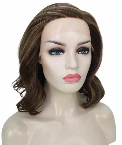 Light Brown with Blonde Highlight Front (Front) synthetic swiss lace front wigs