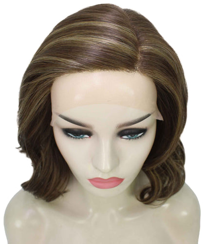 Light Brown with Blonde Highlight Front (Front) synthetic swiss lace front wigs