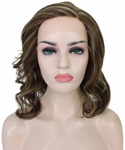 Honey Blonde with Light Brown Highlight synthetic swiss lace front wigs